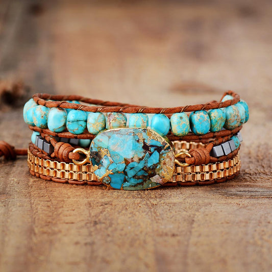 Turquoise and Gold Wrap Bracelet